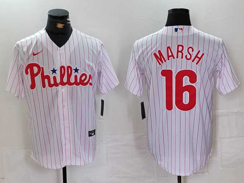 Men%27s Philadelphia Phillies #16 Brandon Marsh White Pinstripe Stitched Cool Base Jersey->philadelphia phillies->MLB Jersey